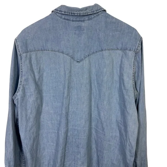 Levi's Mens Large Long Sleeve Denim Western Shirt Light Wash Pearl Snap Buttons - Picture 3 of 9